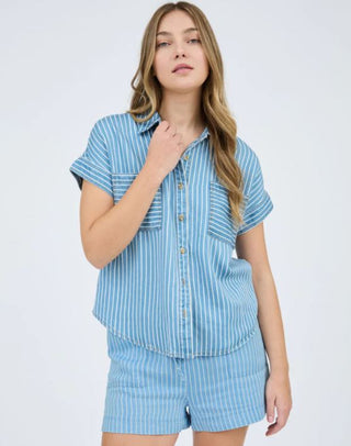 Blu Pepper Pinstripe Shirt front view