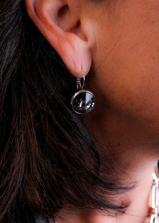 Myka Euro Back Earring in Silver Night Swarovski Rivoli Stone - Fashion Crossroads Inc.