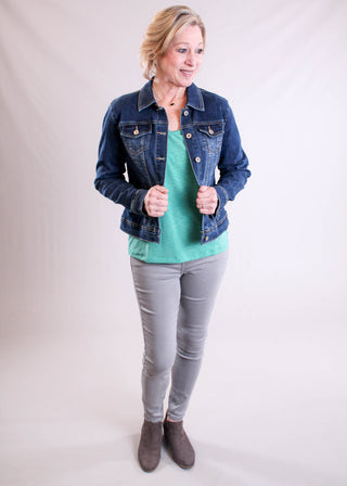 Staccato V Neck Slub Top model view - Fashion Crossroads Inc