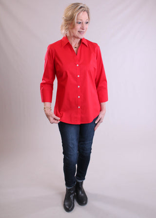 Foxcroft Mary 3/4 Sleeve Button Down Blouse model view - Fashion Crossroads Inc