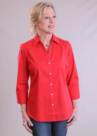 Foxcroft Mary 3/4 Sleeve Button Down Blouse front view - Fashion Crossroads Inc