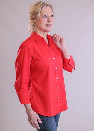 Foxcroft Mary 3/4 Sleeve Button Down Blouse side view - Fashion Crossroads Inc
