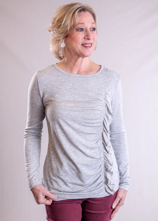 Ann Taylor Long Sleeve Top with Front Ruffle  front view - Fashion Crossroads Inc