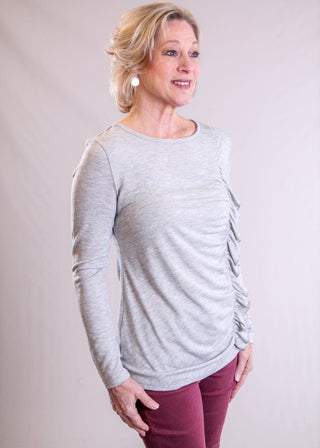 Ann Taylor Long Sleeve Top with front Ruffle side view - Fashion Crossroads Inc