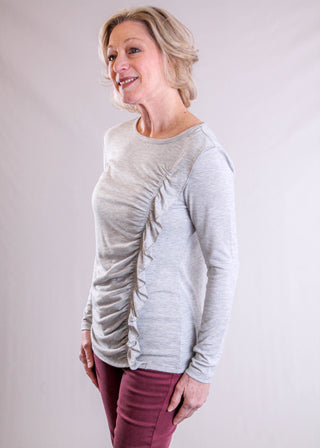 Ann Taylor Long Sleeve Top with Front Ruffle side view - Fashion Crossroads Inc