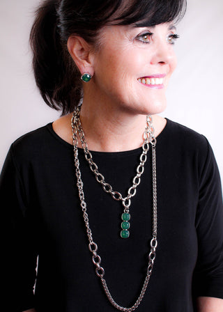 Myka Tori Medium Swarovski Cushion Earring Emerald - style view