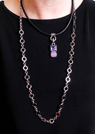 Myka Beth Detachable Pendant in Rose & Amethyst Swarovski Crystal layered view - Fashion Crossroads