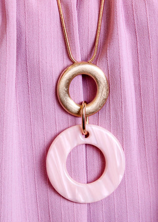 Circle Pendant Gold and Pink Necklace