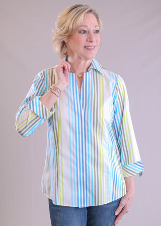Foxcroft Taylor 3/4 Sleeve Striped Blouse