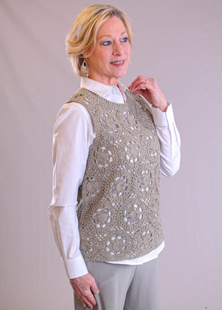 Charlie B Crochet Sleeveless Crew Neck Top - Fashion Crossroads Inc