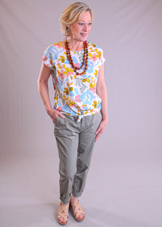 Charlie B Print Cap Sleeve Top with Front Knot - Fashion Crossroads Inc