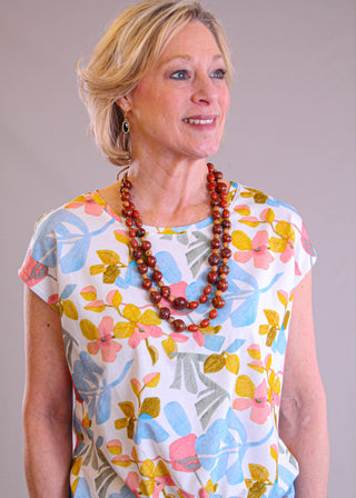 Charlie B Print Cap Sleeve Top with Front Knot - Fashion Crossroads Inc
