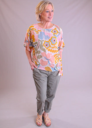 Charlie B Print Dolman Top with Tie Front - Fashion Crossroads Inc