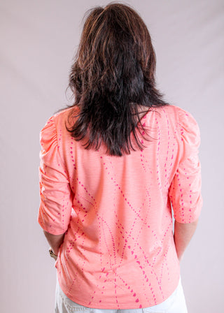 Democracy Keyhole Top with Rouched Elbow Sleeves back view - Fashion Crossroads Inc.