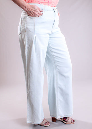 Tribal Sportswear Audrey Pleated Wide Leg Jean side view - Fashion Crossroads Inc.
