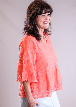 Democracy Elbow Sleeve Peplum Top side view - Fashion Crossroads Inc.