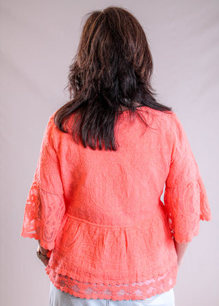 Democracy Elbow Sleeve Peplum Top back view - Fashion Crossroads Inc.