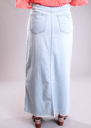 Tribal Sportswear Denim Skirt with Front Slit back view - Fashion Crossroads Inc.