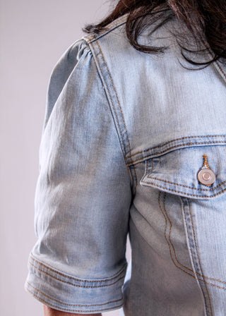 Tribal Sportswear Elbow Sleeve Denim Jacket front view - Fashion Crossroads Inc.
