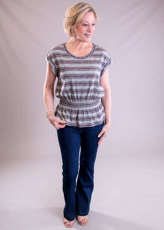 Democracy Cap Sleeve Top with Rolled Cuff - Fashion Crossroads Inc