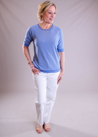 Staccato Short Sleeve Raglan Top modeled view - Fashion Crossroads Inc.