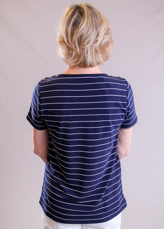 Staccato Short Sleeve Top with Shoulder Buttons back view - Fashion Crossroads Inc.