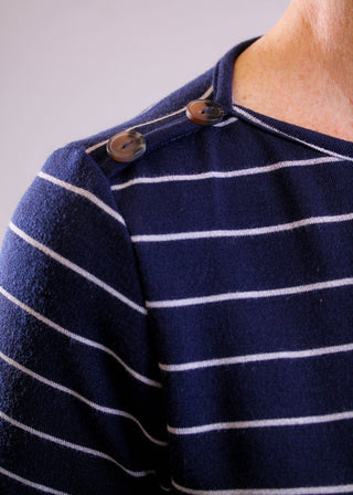 Staccato Short Sleeve Top with Shoulder Buttons shoulder view - Fashion Crossroads Inc.