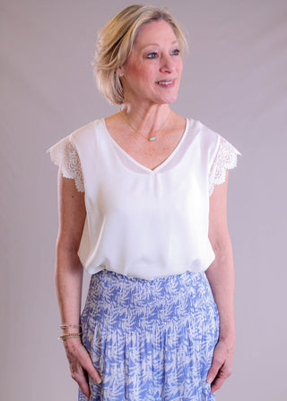 Soya Concept Lace Trim Short Sleeve Top - Fashion Crossroads Inc
