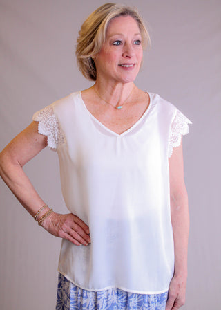 Soya Concept Lace Trim Short Sleeve Top - Fashion Crossroads Inc