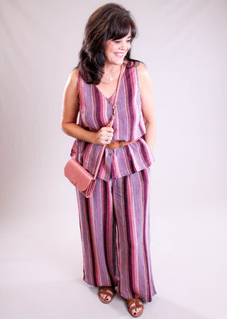 Tribal Sportswear Flowy Button Down Cami with Side Slit modeled view - Fashion Crossroads Inc.