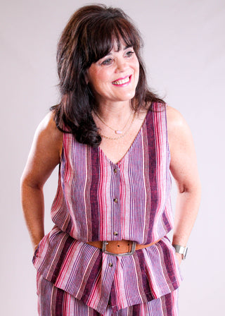 Tribal Sportswear Flowy Button Down Cami with Side Slit front view - Fashion Crossroads Inc.