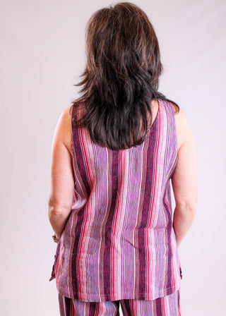 Tribal Sportswear Flowy Button Down Cami with Side Slit back view - Fashion Crossroads Inc.