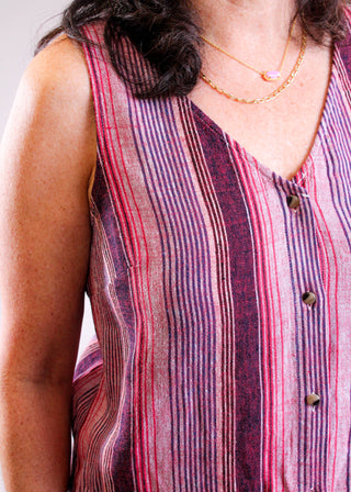 Tribal Sportswear Flowy Button Down Cami with Side Slit detail view - Fashion Crossroads Inc.