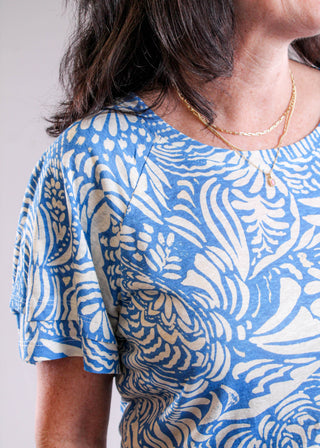 Tribal Sportswear Ruffle Sleeve Top shoulder view - Fashion Crossroads Inc.