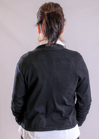 Charlie B Bolero Sweater with Tie Front back view - Fashion Crossroads Inc.