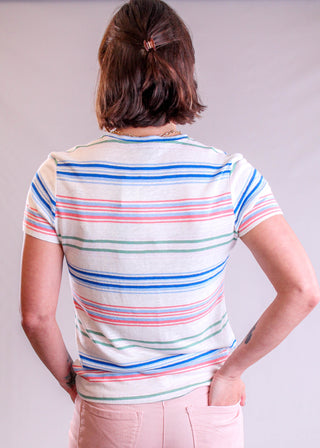 Charlie B Short Sleeve V Neck Printed Linen Tee