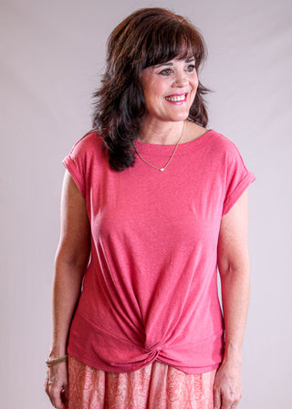 Liverpool Short Sleeve Boat Neck Top front view - Fashion Crossroads Inc