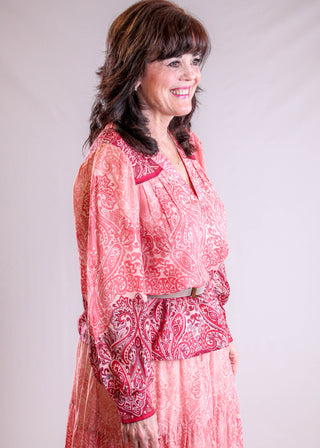 Liverpool Long Sleeve Printed Top with V Neck side view - Fashion Crossroads Inc