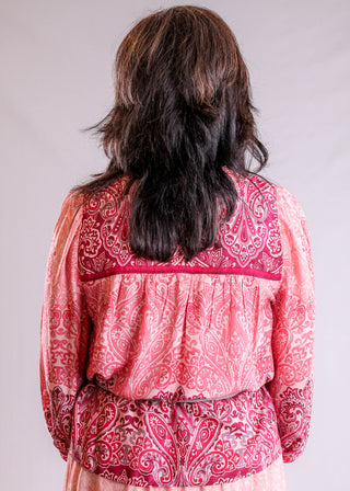 Liverpool Long Sleeve Printed Top with V Neck back view - Fashion Crossroads Inc