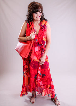 Maggie London Sleeveless Maxi Dress with Ruffle Hem model view - Fashion Crossroads Inc