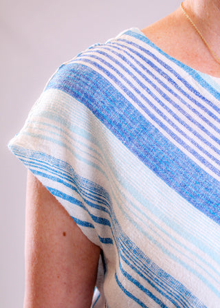 Charlie B Striped Linen Blend Tie Front Blouse with Cap Sleeve detail view - Fashion Crossroads Inc.