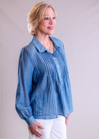 Liverpool Long Sleeve Popover Woven Blouse side view - Fashion Crossroads Inc.