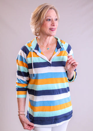 Tribal Sportswear Raglan Drawstring Striped Hoodie front view - Fashion Crossroads Inc.