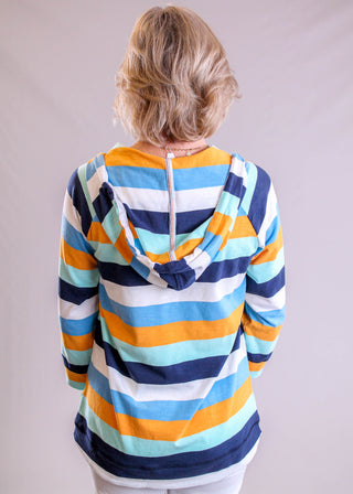 Tribal Sportswear Raglan Drawstring Striped Hoodie back view - Fashion Crossroads Inc.
