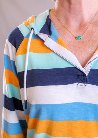 Tribal Sportswear Raglan Drawstring Striped Hoodie detail view - Fashion Crossroads Inc.