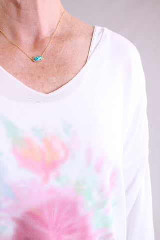 Charlie B 3/4 Sleeve V Neck Printed Knit Top pink detail view - Fashion Crossroads Inc.
