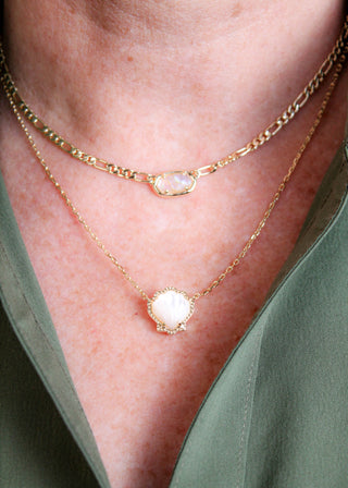 Kendra Scott Elisa Figaro Necklace in Iridescent Abalone layered view - Fashion Crossroads Inc.