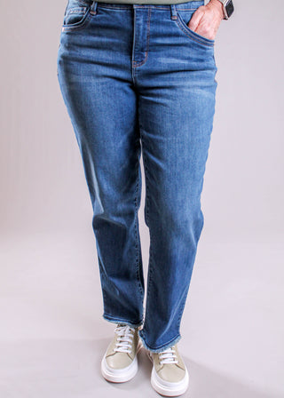 Democracy Slim Straight Leg Jean With Frayed Hem front view - Fashion Crossroads Inc