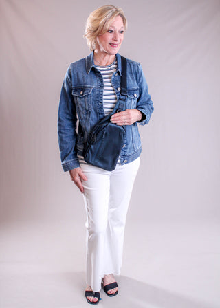 Liverpool Classic Jean Jacket with Pockets model view - Fashion Crossroads Inc