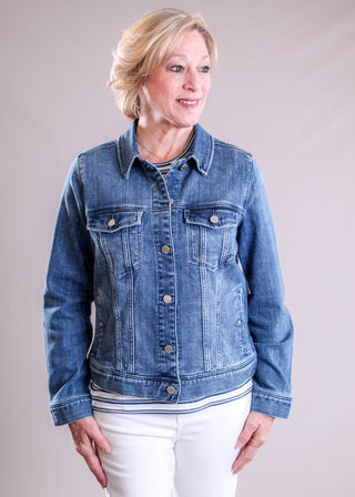 Liverpool Classic Jean Jacket with Pockets front view - Fashion Crossroads Inc